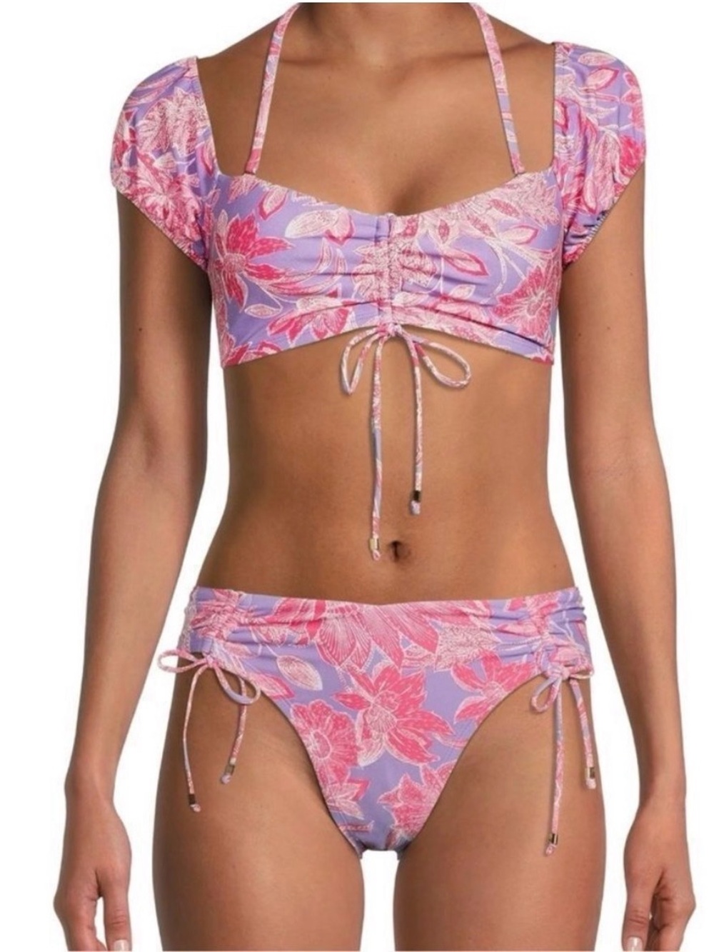 Time and Tru Floral Print Two Piece Cinch Tie Bikini Set